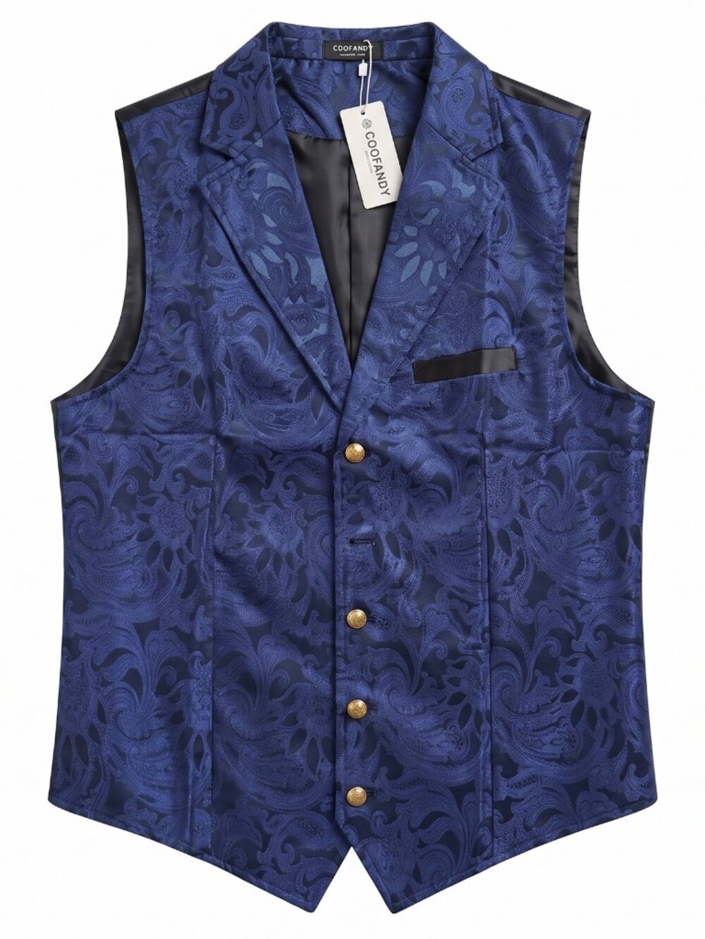 COOFANDY Men's Paisley Tuxedo Formal Vest Slim Fit V-Neck Size S - Navy Blue NWT